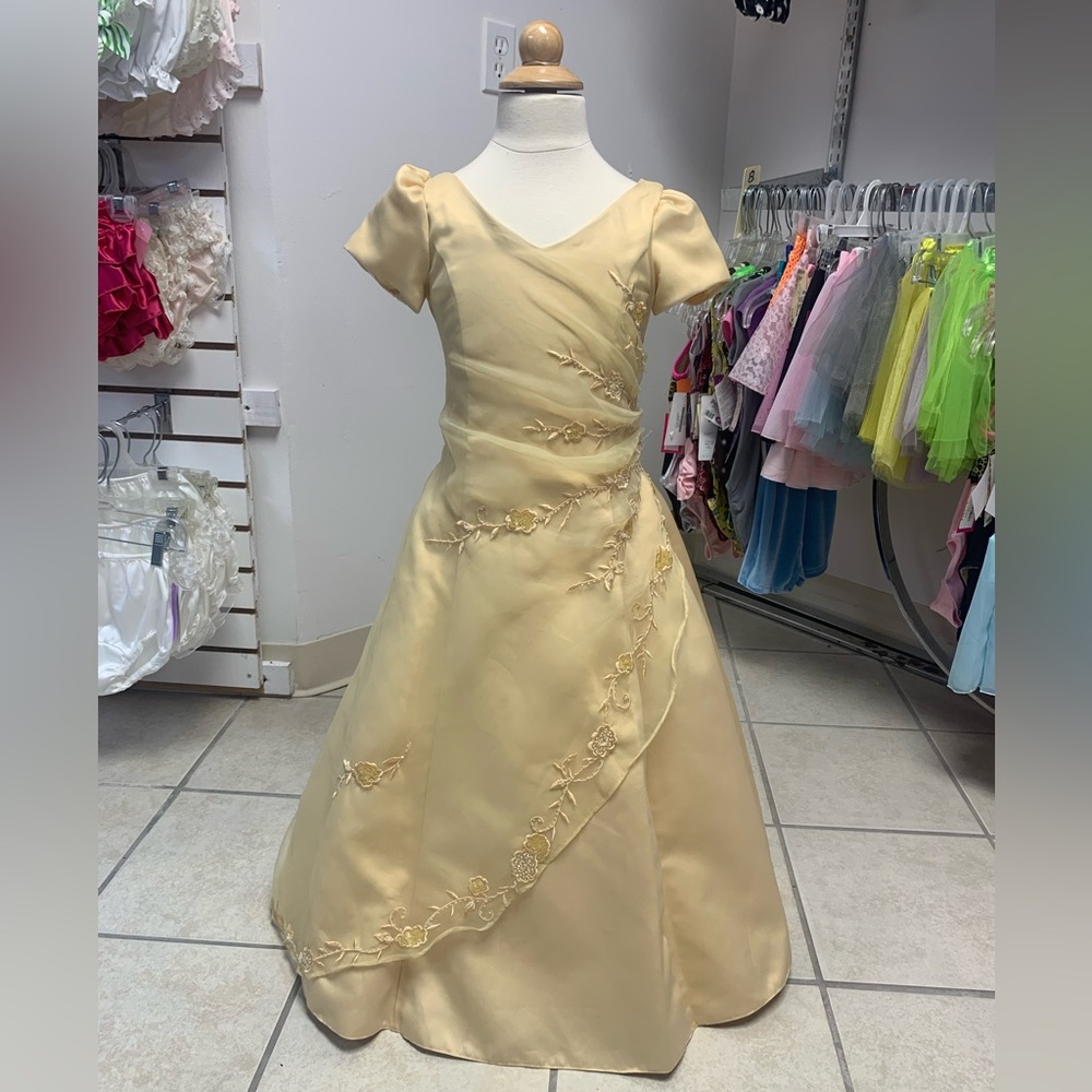 Size 6 Gold Beaded Flower Girl Daddy Dance Long Formal Ball Gown Dress NWT